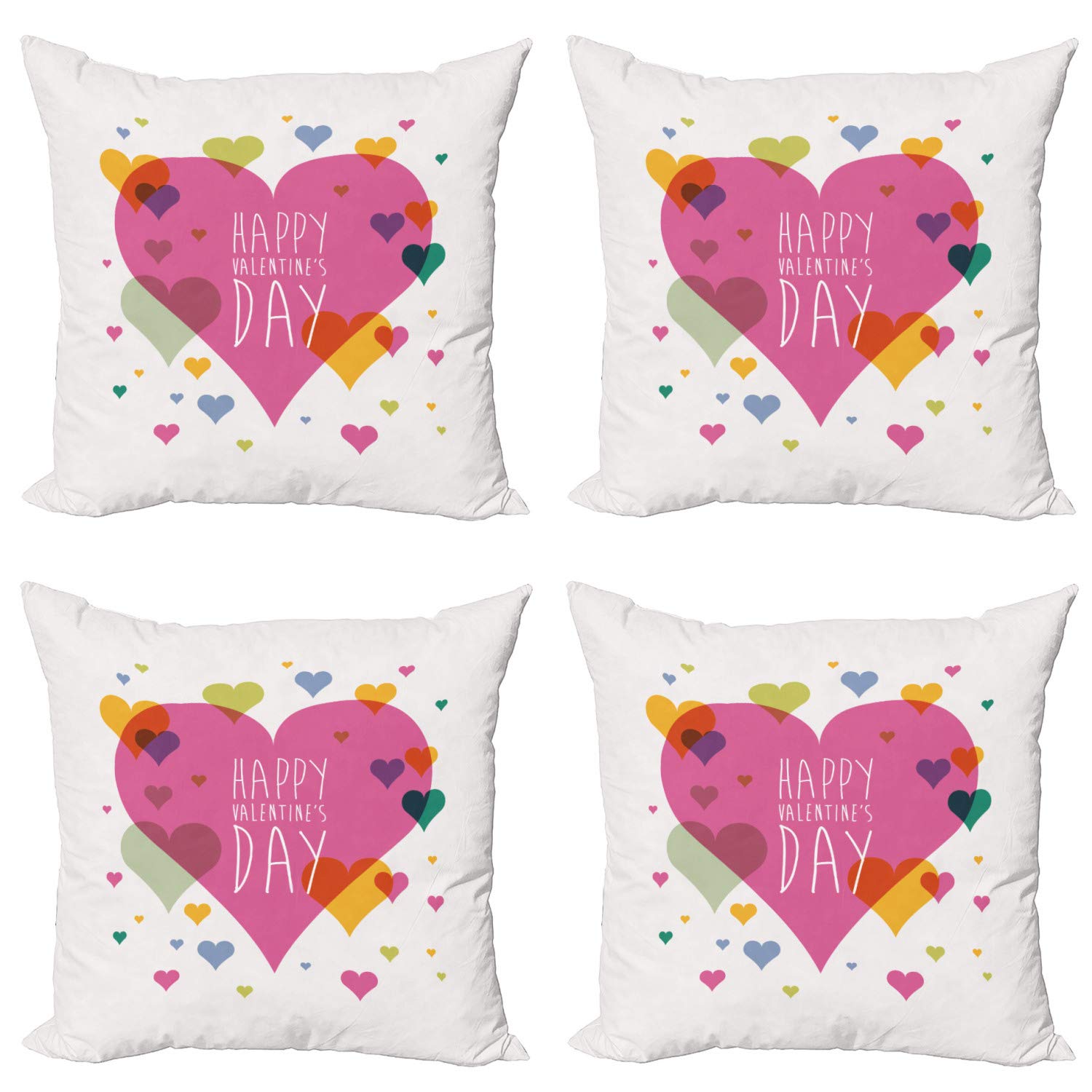 Ambesonne Valentine's Day Decorative Throw Pillow Covers Pack of 4 - Romantic Love Heart Abstract Design, 20x20 Inch Multicolor Cushion Covers for Sofa, Couch, Living Room & Car - Perfect for Anniversary, Wedding & Couples Gift
