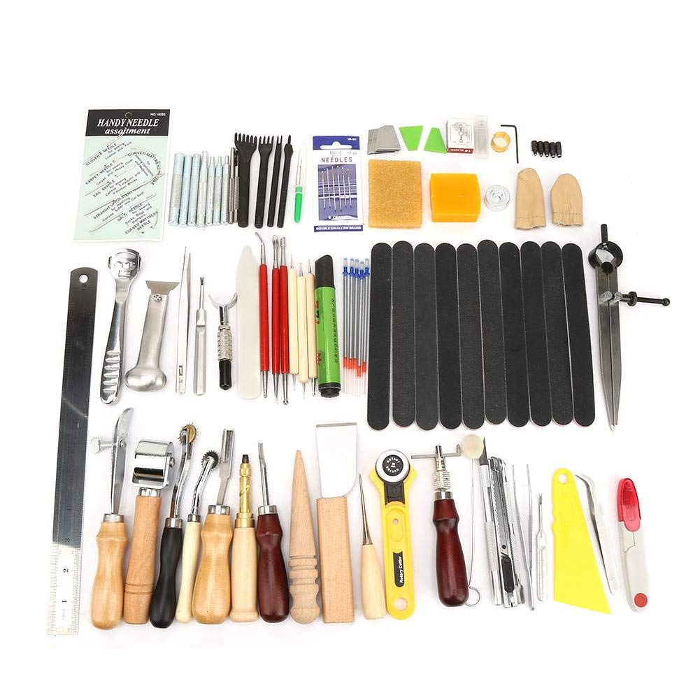 60 Pcs Leather Craft Tool Kit for Beginners - Leather Working, Sewing & Punching Tools Set for DIY Leathercraft Projects | Perfect for Hand Stitching, Repairing & Creating Leather Goods