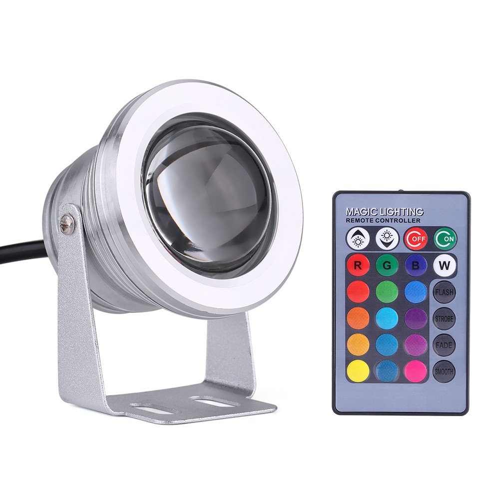 Acouto 12V RGB LED Marine Spotlight - 10W Waterproof Boat & Yacht Light with Remote Control (Silver White) | Perfect for Deck Lighting, Underwater Illumination & Nighttime Navigation