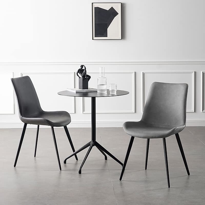 Modern Upholstered Faux Leather Dining Chairs Set of 2 - Grey Kitchen & Dining Room Chairs with Sturdy Metal Legs for Home, Restaurant, and Office Use