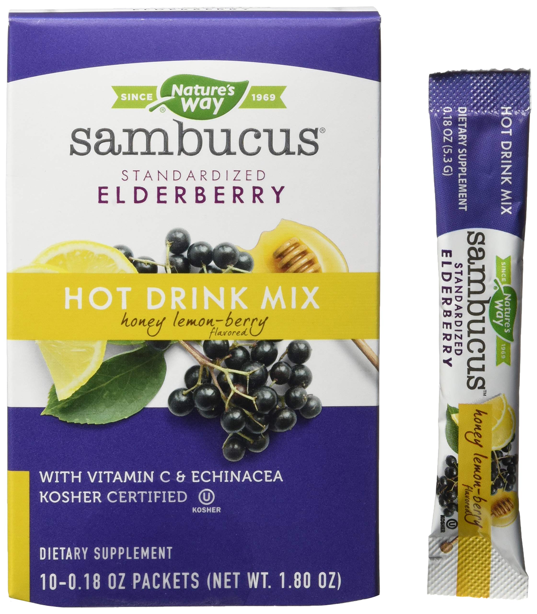 Nature's Way Sambucus Soothing Elderberry Hot Drink Mix with Vitamin C & Echinacea - Honey Lemon-Berry Flavor (10 Count, Pack of 12) | Immune Support for Cold & Flu Season, Warm Comfort Beverage for Winter Nights