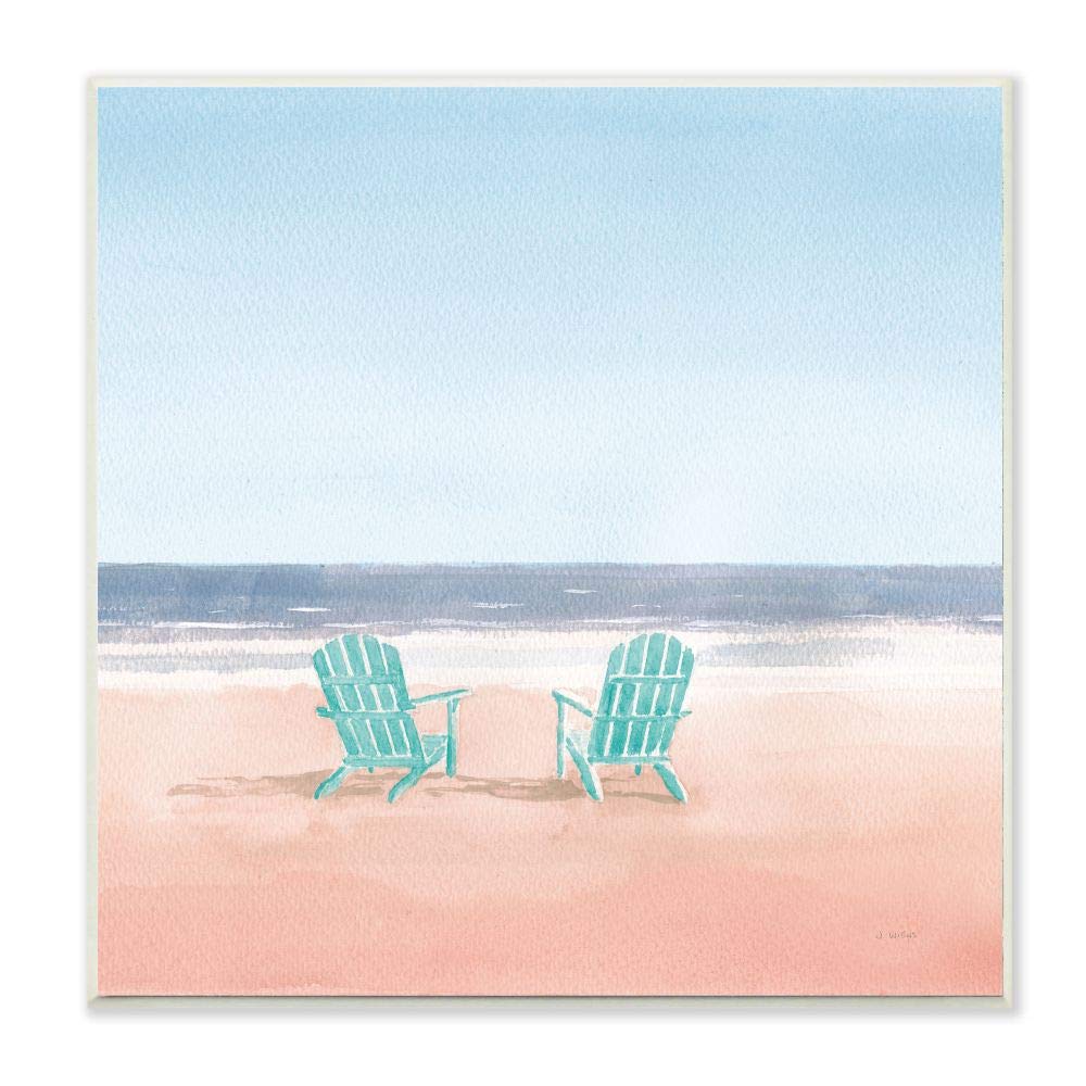 Stupell Industries 12x12 Wall Plaque - Turquoise Chairs on Pastel Watercolor Beach Art by James Wiens | Coastal Home Decor for Living Room, Bedroom & Office