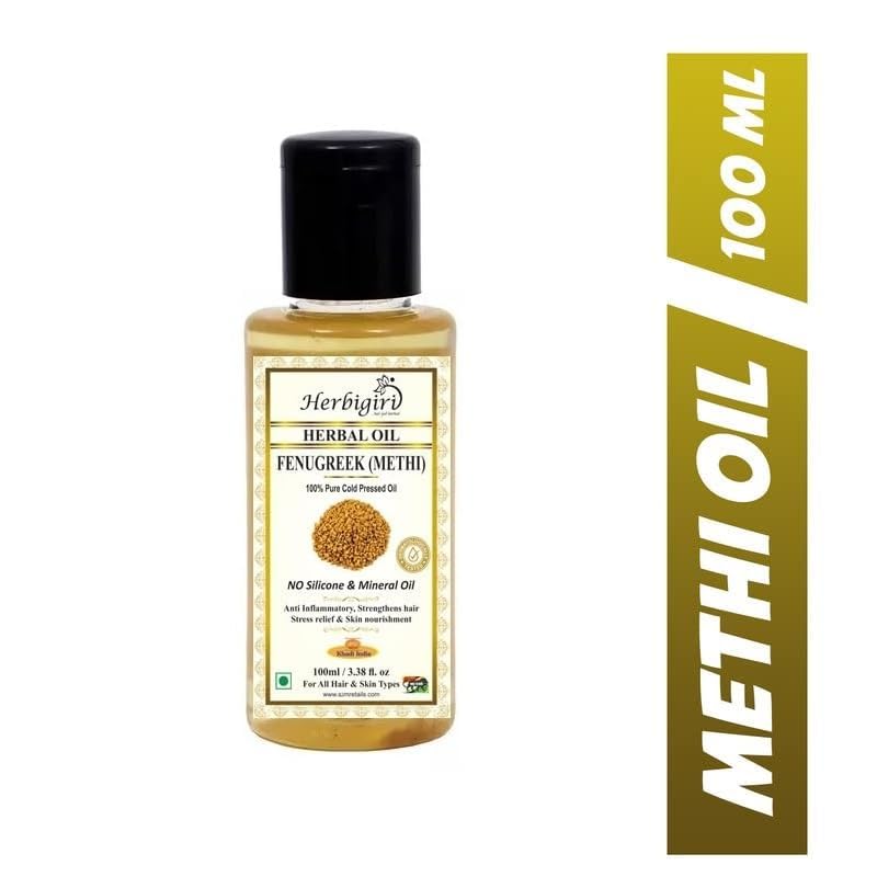 Herbal Fenugreek (Methi) Hair Oil - 100ml for Stress Relief, Anti-Dandruff & Hair Growth | Natural Ayurvedic Treatment for Dry Scalp & Damaged Hair | Perfect for Daily Hair Care & Relaxation
