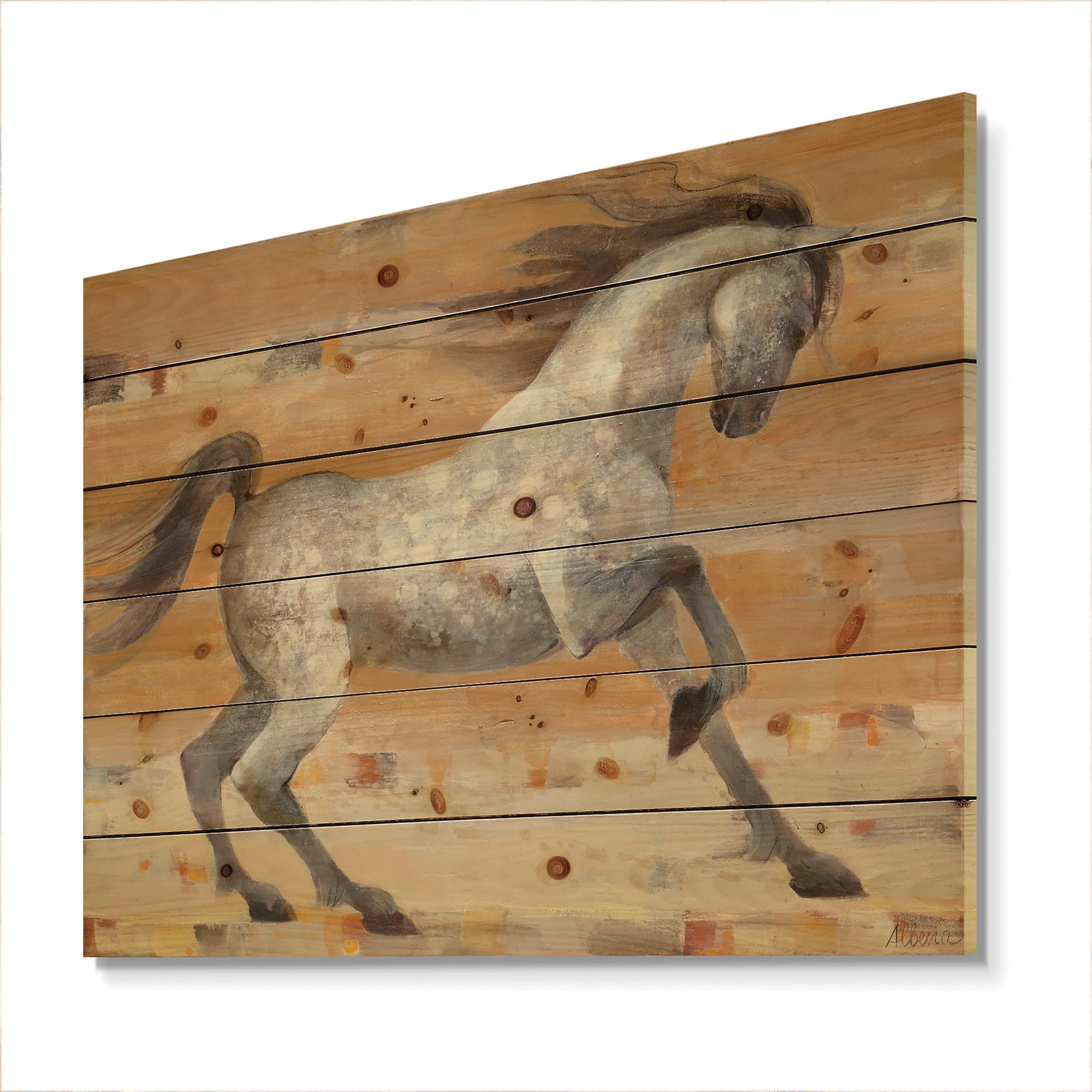 Southwest Beige Horse Farmhouse Wood Wall Decor - Large Animal Wood Wall Art Panel Printed on Natural Pine - Rustic Western Home Decor for Living Room, Bedroom, or Office