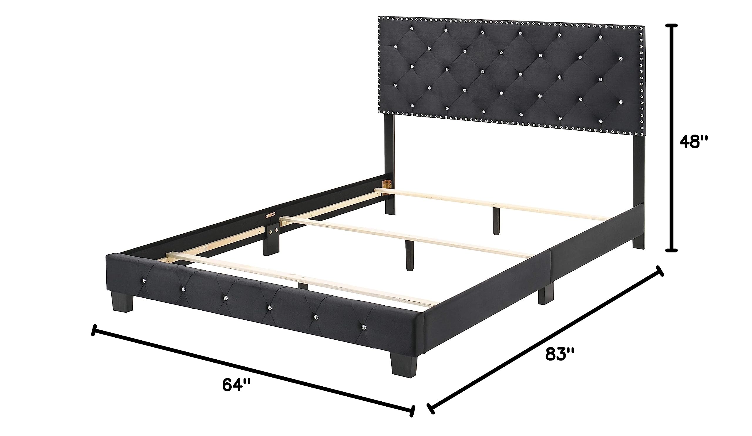 Glory Furniture Suffolk Velvet Upholstered Queen Bed Frame in Black - Luxurious Bedroom Furniture for Modern Home Decor