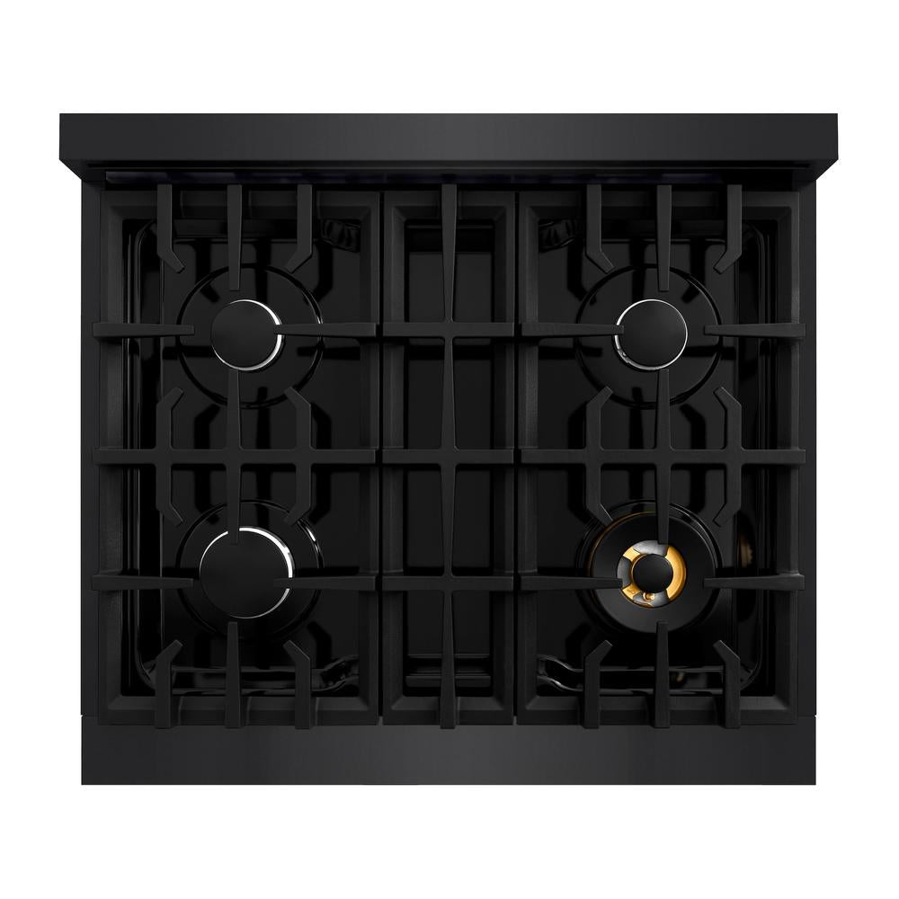 ZLINE 30 Inch 4.2 Cu Ft Black Stainless Steel Gas Range with 4 Burner Cooktop & Convection Oven - Perfect for Modern Kitchens, Home Chefs & Entertaining (HGRB 30)