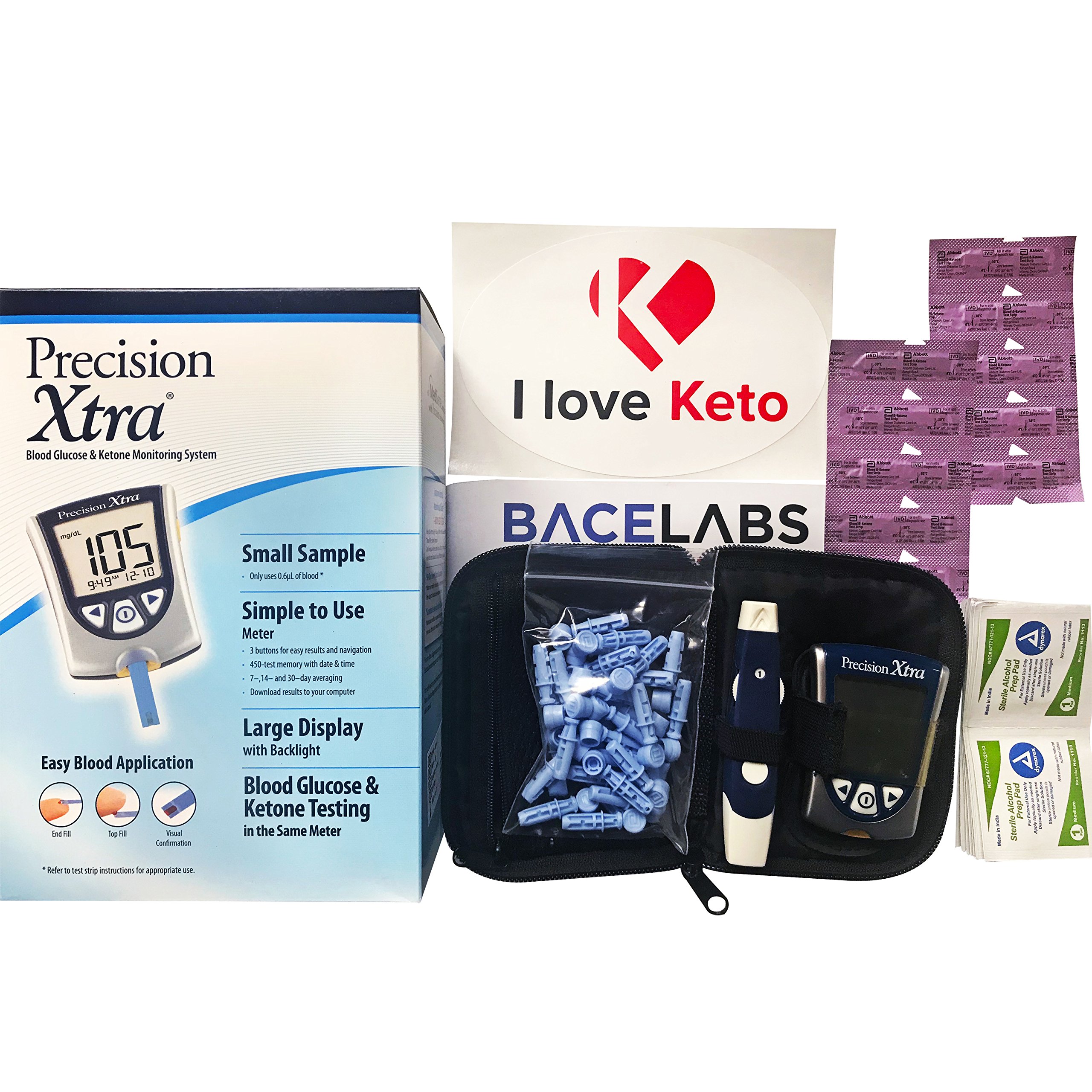 **Precision Xtra Blood Glucose & Ketone Monitoring Kit with 10 Ketone Test Strips, 28G Lancets & Alcohol Wipes – Perfect for Diabetics & Keto Diet Tracking at Home**