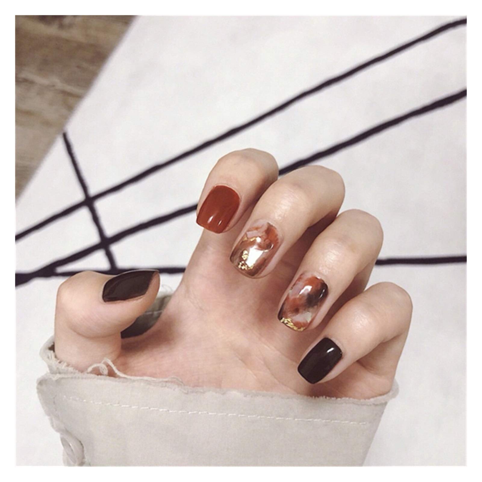 24PCS Orange Cafe Press On Nails - Short Square Fake Nails for Women, Easy to Apply & Reusable, Natural-Looking Nail Art for Daily Wear, Parties & Special Occasions