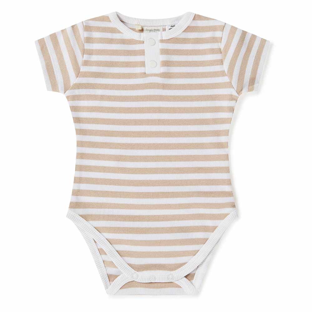 Snuggle Hunny Organic Ribbed Short Sleeve Bodysuit for Babies - Soft Cotton Baby Onesie with Pebble Stripe Design - Perfect for Playtime, Outings & Photo Shoots