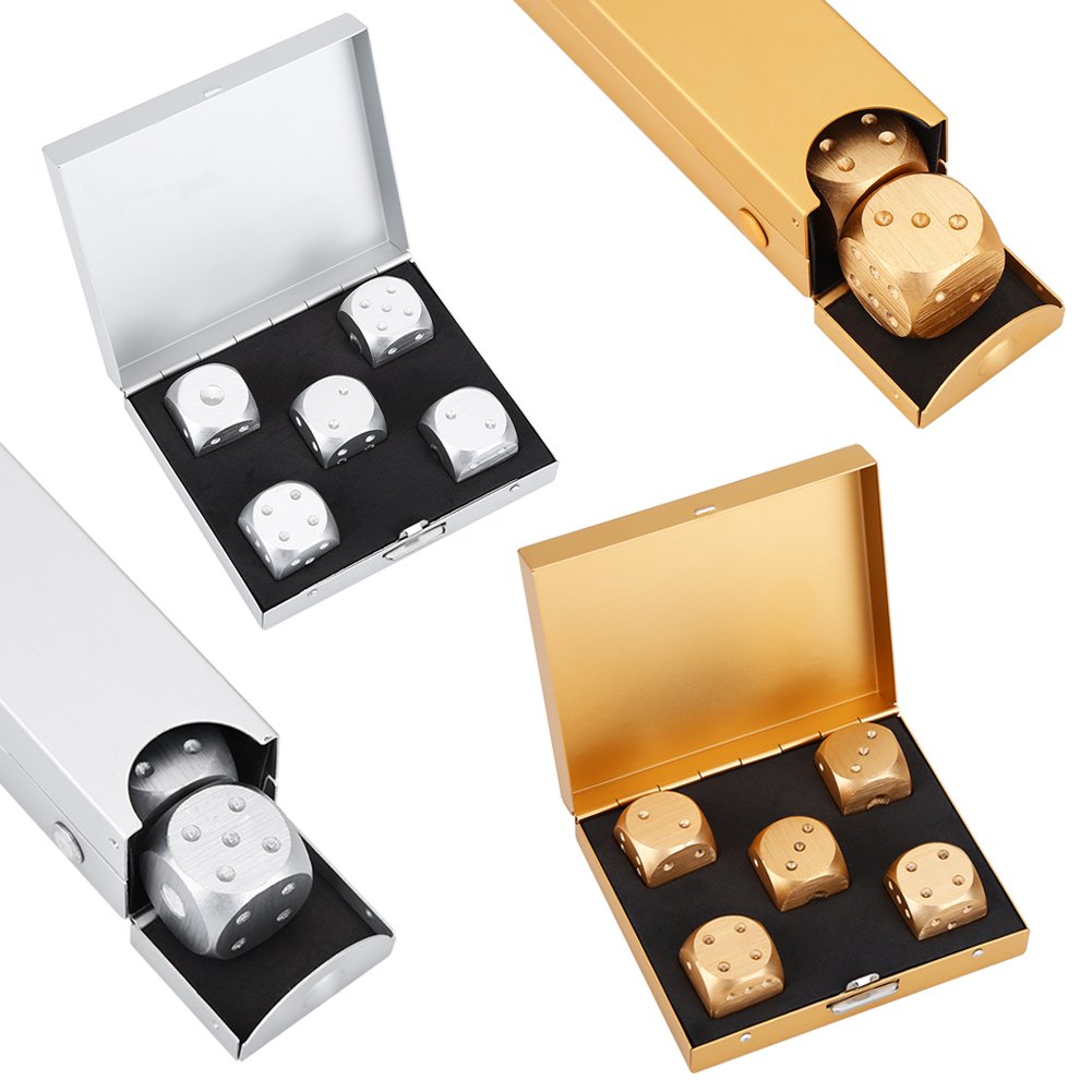 Premium 5-Piece Gold Dice Set for Tabletop Games, Gambling & Entertainment - Perfect for Christmas Gifts, Casino Nights & Board Game Parties (VGEBY Gold Box)