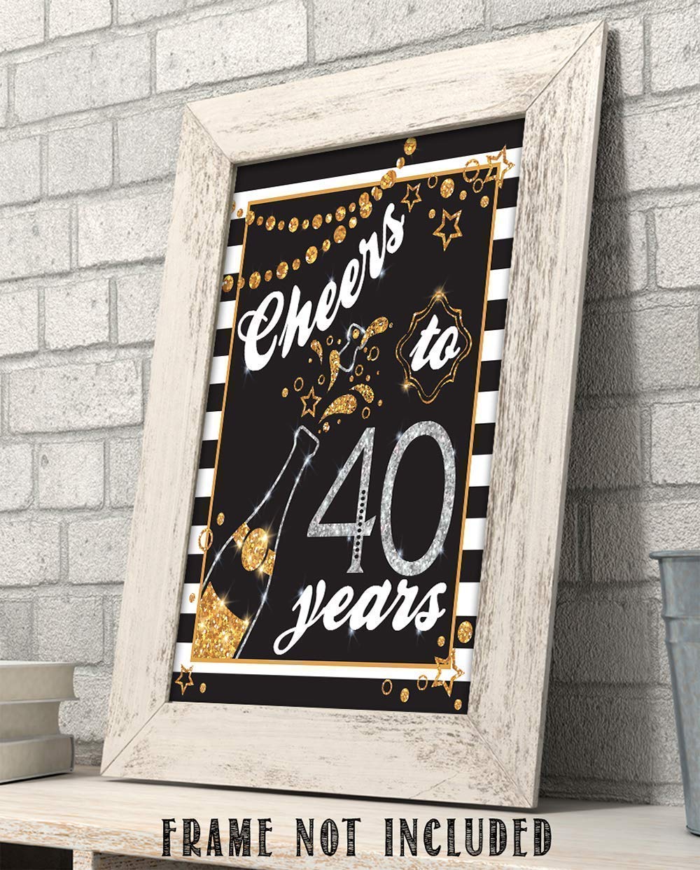 Cheers To 40 Years Champagne Print - Retro Black & White 11x14 Unframed Art Poster with Gold Glitter | Perfect for 40th Birthday Decor, Anniversary Gifts & Reunion Parties | Wall Art for Home, Office & Event Decorations