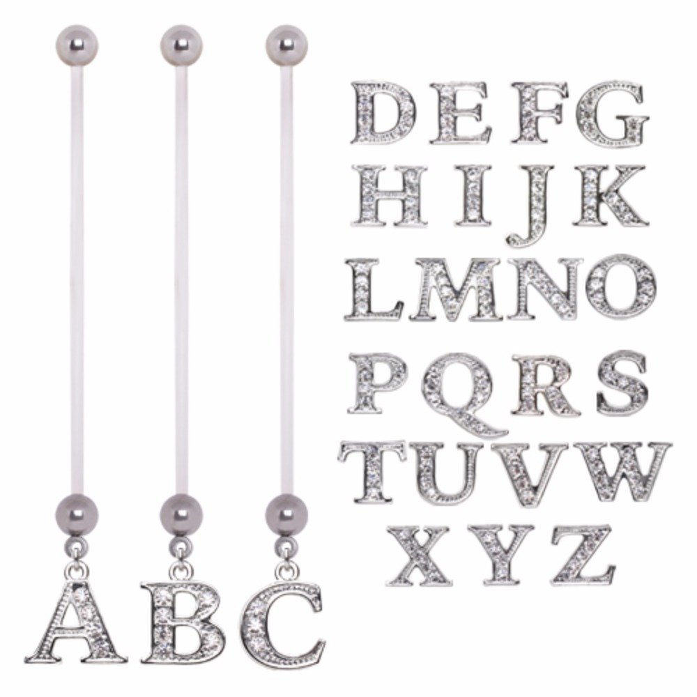 WildKlass BioFlex Pregnancy Belly Button Ring with Gemstone Alphabet Charm - Comfortable Maternity Jewelry for Expecting Moms | Perfect for Pregnancy Photos, Baby Showers & Everyday Wear