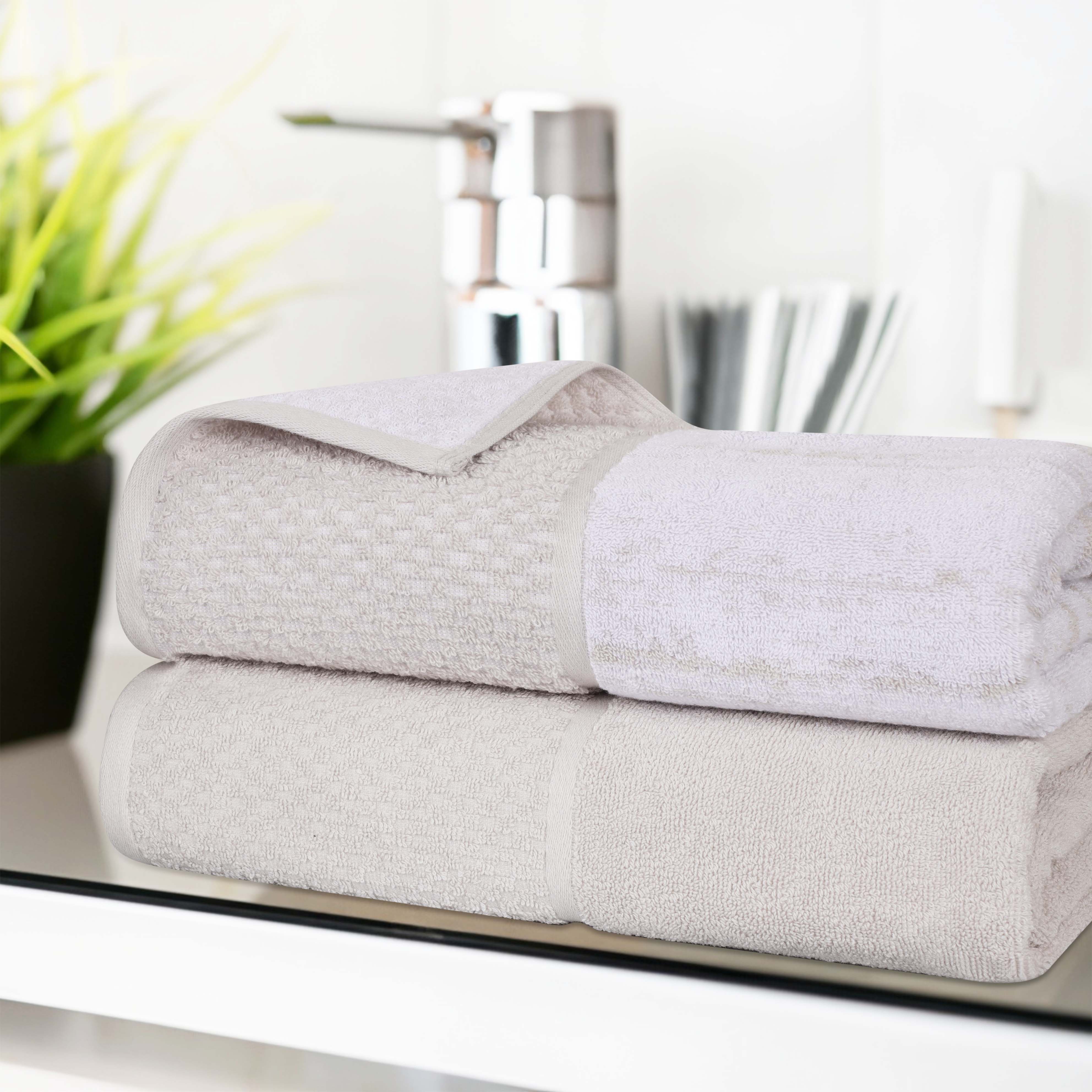 Premium Cotton Plush Jacquard Bath Towel Set of 2 - Ultra Soft & Absorbent Solid & Two-Toned Luxury Bath Sheets for Spa, Hotel & Home Use