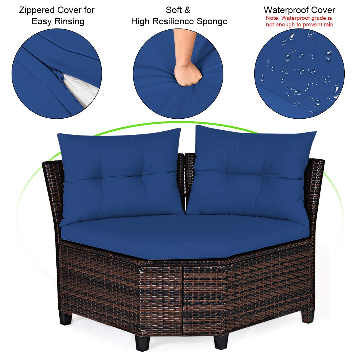 Tangkula 4-Piece Outdoor Patio Furniture Set - Modern C-Shape Wicker Sectional Sofa with Cushions & Glass Coffee Table, Water-Resistant Rattan Deck Set for Garden, Poolside, Balcony, Backyard (Navy Blue) | Perfect for Outdoor Relaxation & Entertaining