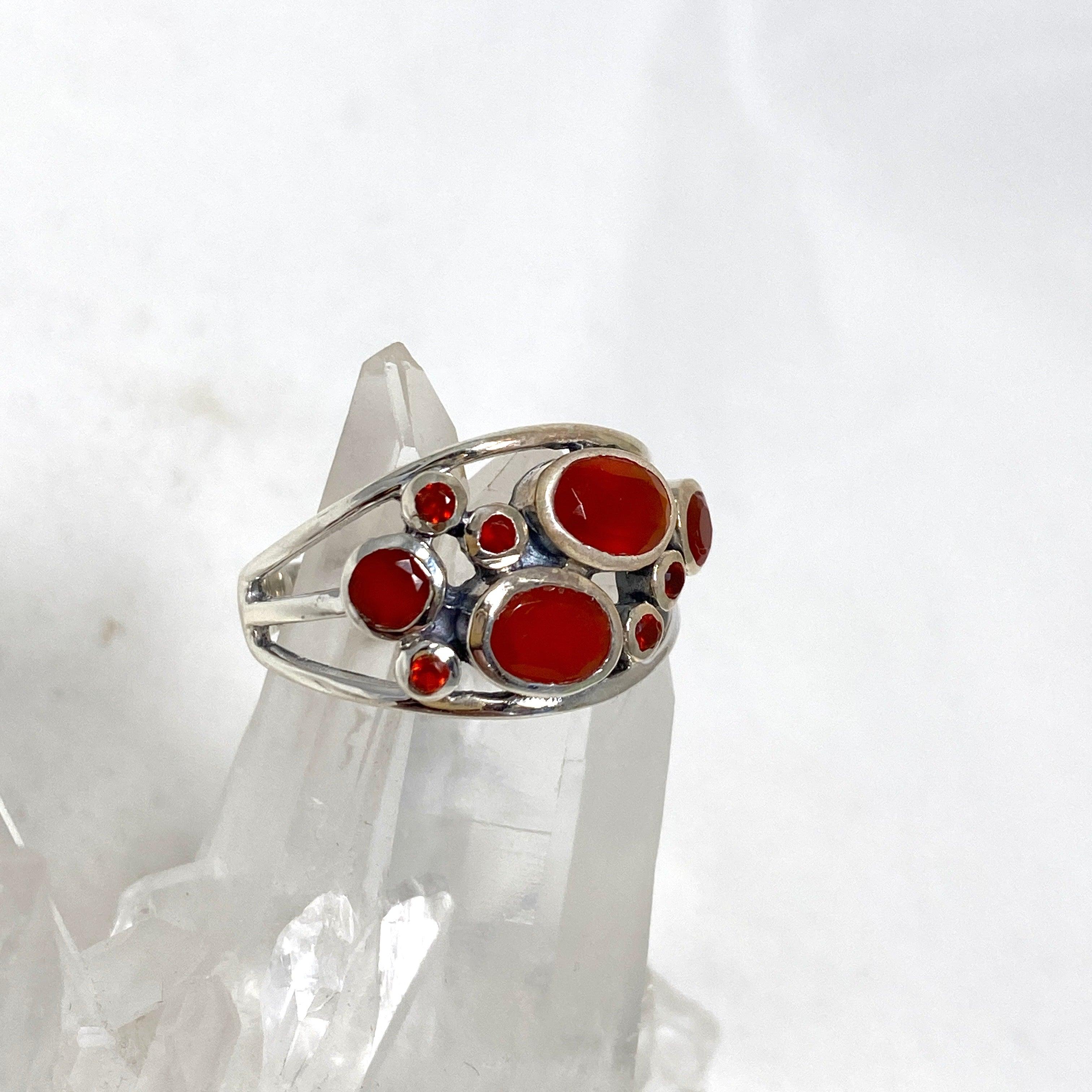 Natural Carnelian Faceted Multistone Gemstone Ring in Sterling Silver - Elegant Bohemian Jewelry for Women - Perfect for Weddings, Parties & Everyday Wear R3787