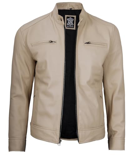 Beige - Ddge Mens Leather Jacket