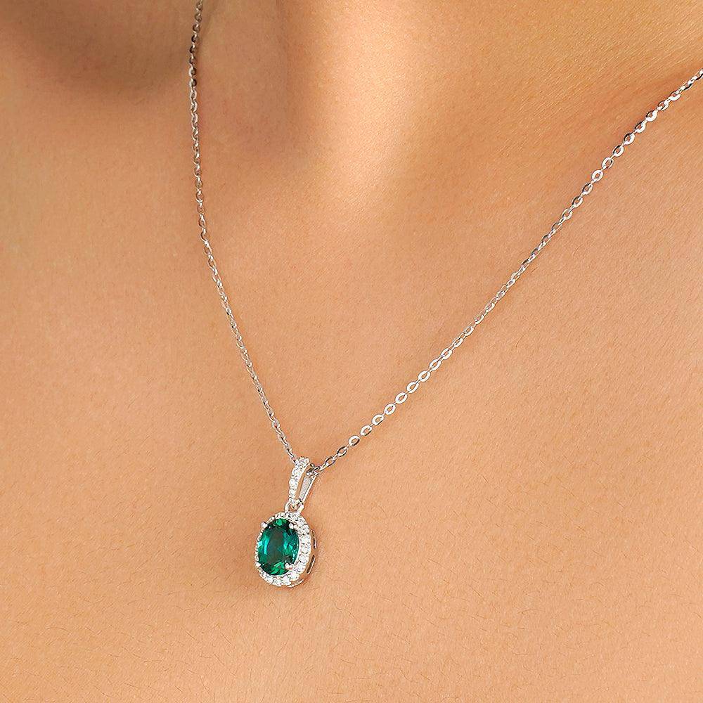 1.69 CT Vintage Style Oval Emerald Halo Pendant Necklace - Elegant Jewelry Gift for Women, Perfect for Weddings, Anniversaries & Special Occasions