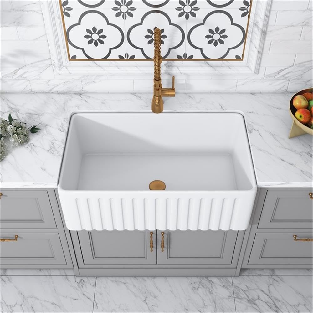 White Ceramic 30-inch Single Bowl Farmhouse Apron Kitchen Sink - Durable & Stylish for Modern Farmhouse, Rustic, and Country Style Kitchens - Perfect for Washing Dishes, Food Prep, and Decorating Your Dream Kitchen