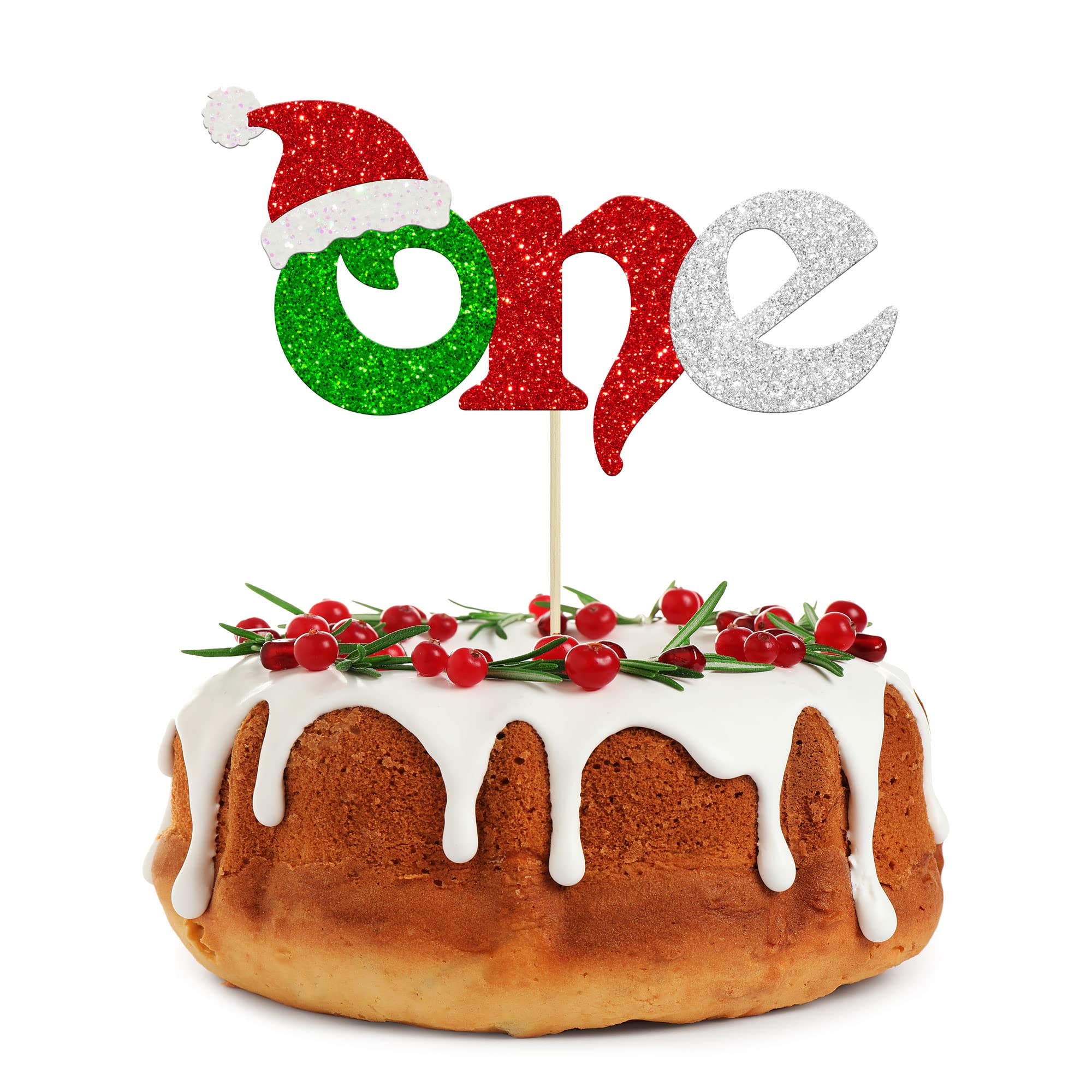 Gyufise 1 Pack Christmas Cake Topper with Santa Hat - First Birthday Party Decorations for Christmas Theme, Baby Shower & Kids 1st Birthday Party Supplies | Perfect for Holiday Celebrations, Festive Desserts & Special Occasions