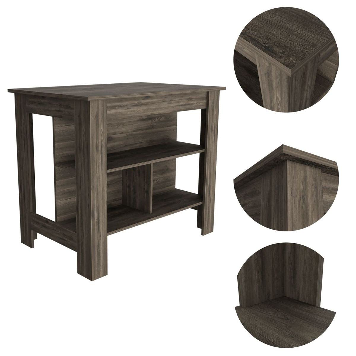 Brown Kitchen Island with 3 Storage Shelves - Sturdy Particle Board for Small Spaces, Countertop Extension & Extra Storage - Perfect for Apartments, Kitchens & Dining Areas