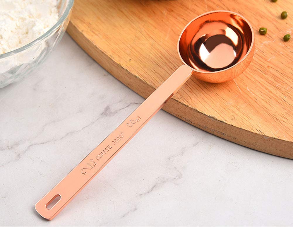 Premium 304 Stainless Steel Rose Gold Coffee Scoop - 15ml (1 Tbsp) Long Handle Measuring Spoon for Ground Coffee | Perfect for Coffee Lovers, Baristas & Home Brewing | Fits Coffee Containers & Canisters