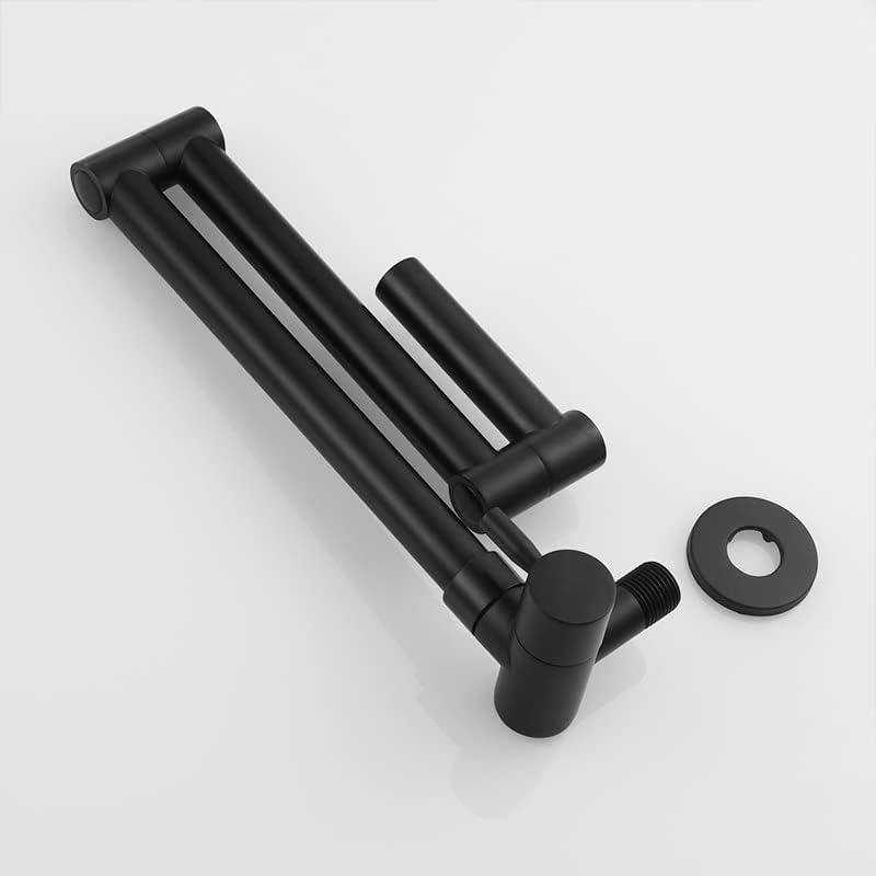 Premium Matte Black Solid Brass Wall Mounted Folding Kitchen Faucet - Double Switch, Stretchable Design for Modern Sinks | Ideal for Small Kitchens, RVs & Outdoor Use