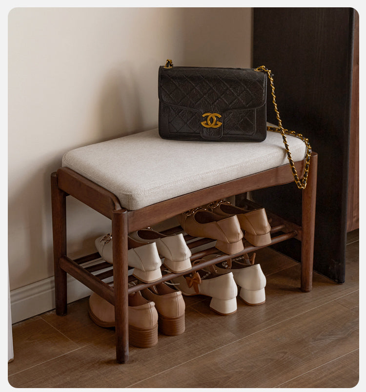 Solid Black Walnut Wood Shoe Bench - Durable Entryway Stool for Shoe Changing & Home Decor | Perfect for Hallway, Bedroom & Mudroom Organization