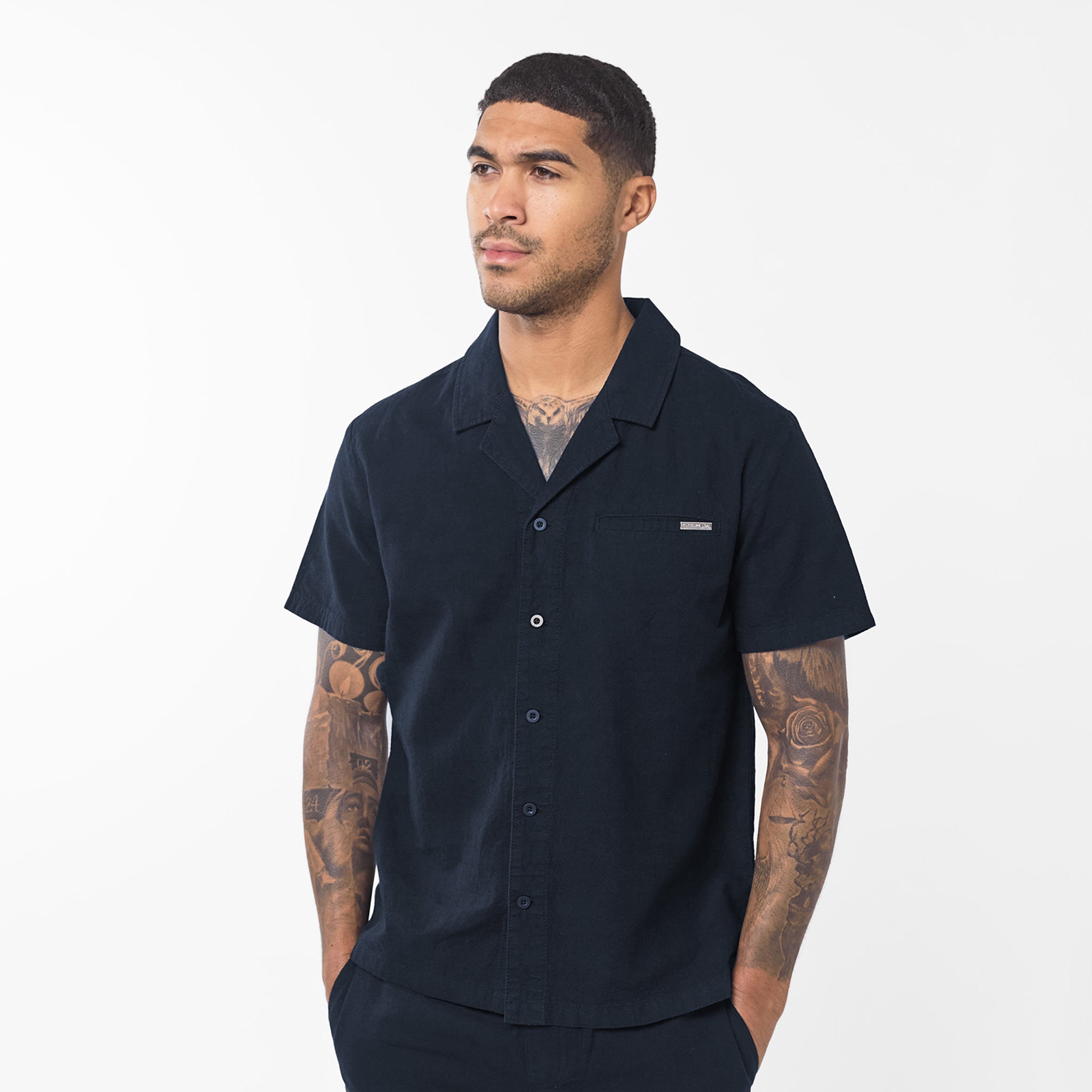 Premium Linen Shirt for Men - Soft Breathable Navy Blue Button Down Shirt - Casual Summer Wear for Beach, Travel & Office