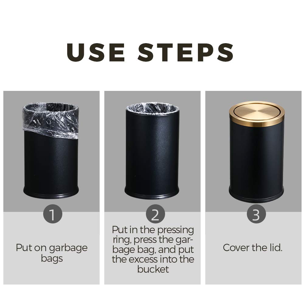 Stainless Steel Trash Can with Lid - 9L for Kitchen, Bathroom & Bedroom