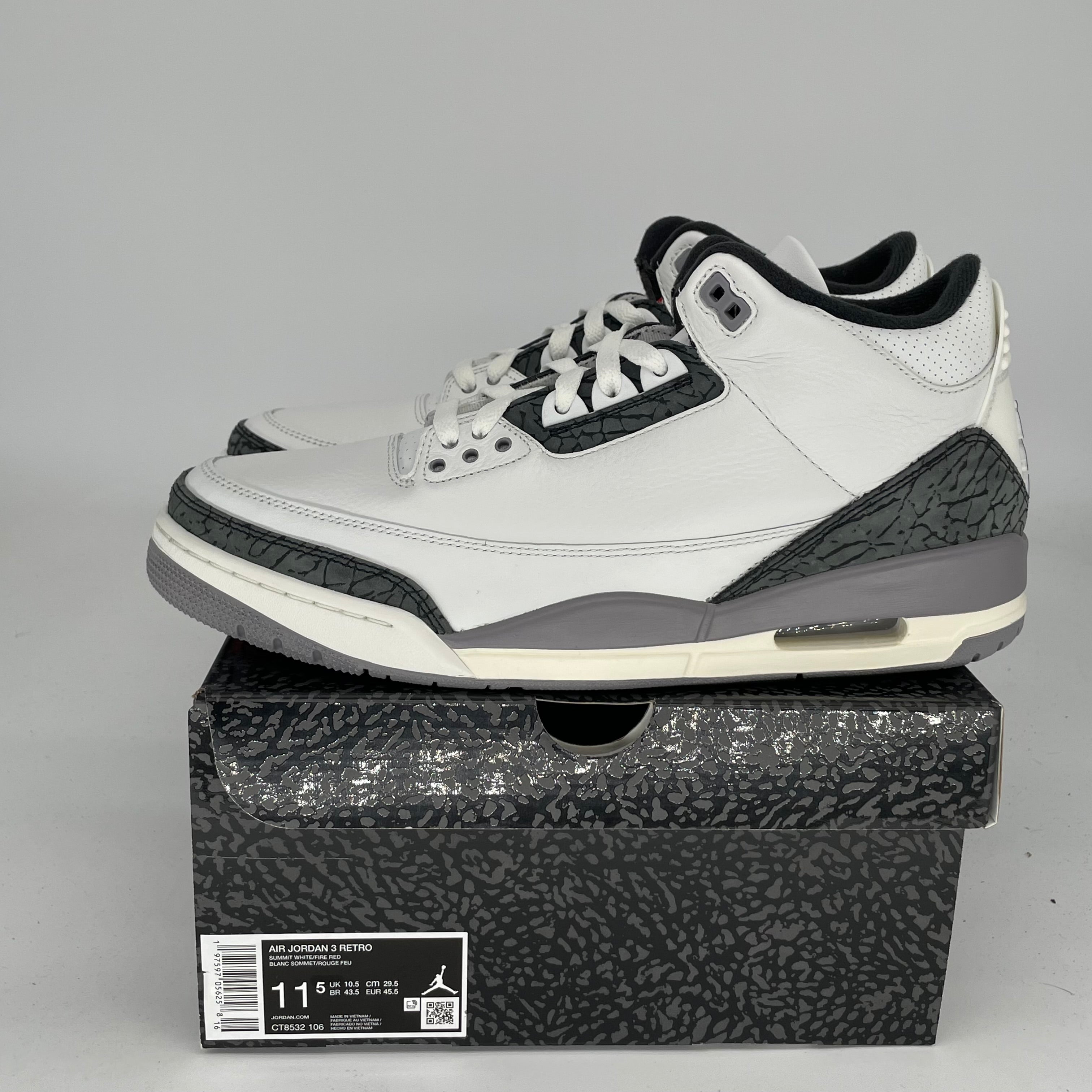 Original Air Jordan 3 Retro 'Cement Grey' Men's Basketball Shoes - Size 11.5 (CT8532-106) - Perfect for Streetwear, Sneaker Collecting & Casual Wear