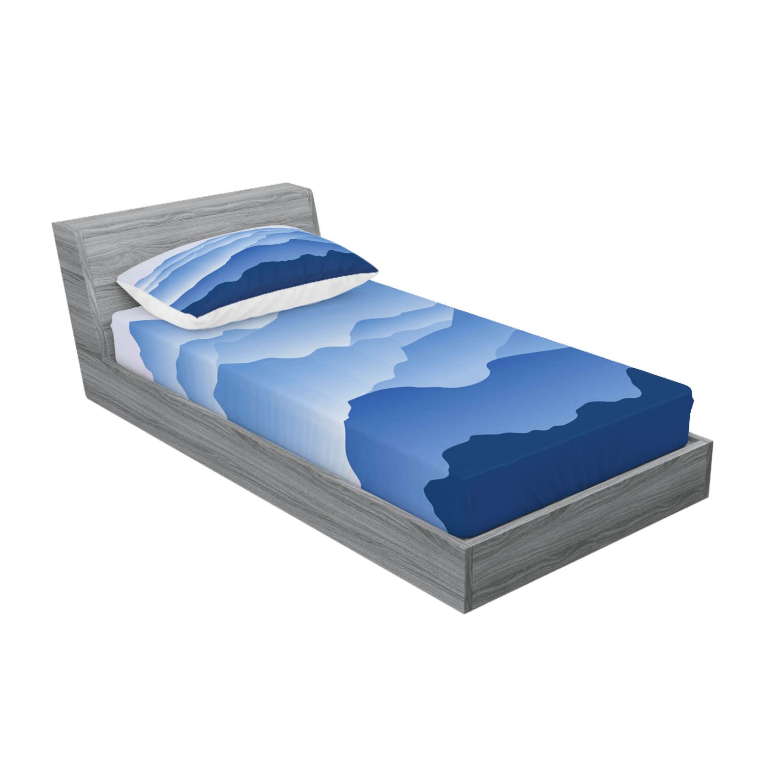 Ambesonne 2-Pack Twin XL Fitted Sheets & Pillow Sham Set - Nature Silhouette Design, 4-Piece Blue Bedding Set for Dorm Rooms & Guest Beds | Breathable Cotton Blend, Easy Care Home Decor