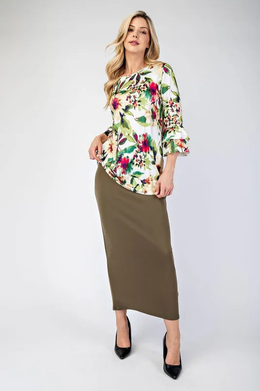 Celeste Plus Size Floral Layering Tops with Non-Slip Sleeves - Green Floral Print Blouse for Women | Perfect for Layering, Office Wear & Casual Outfits