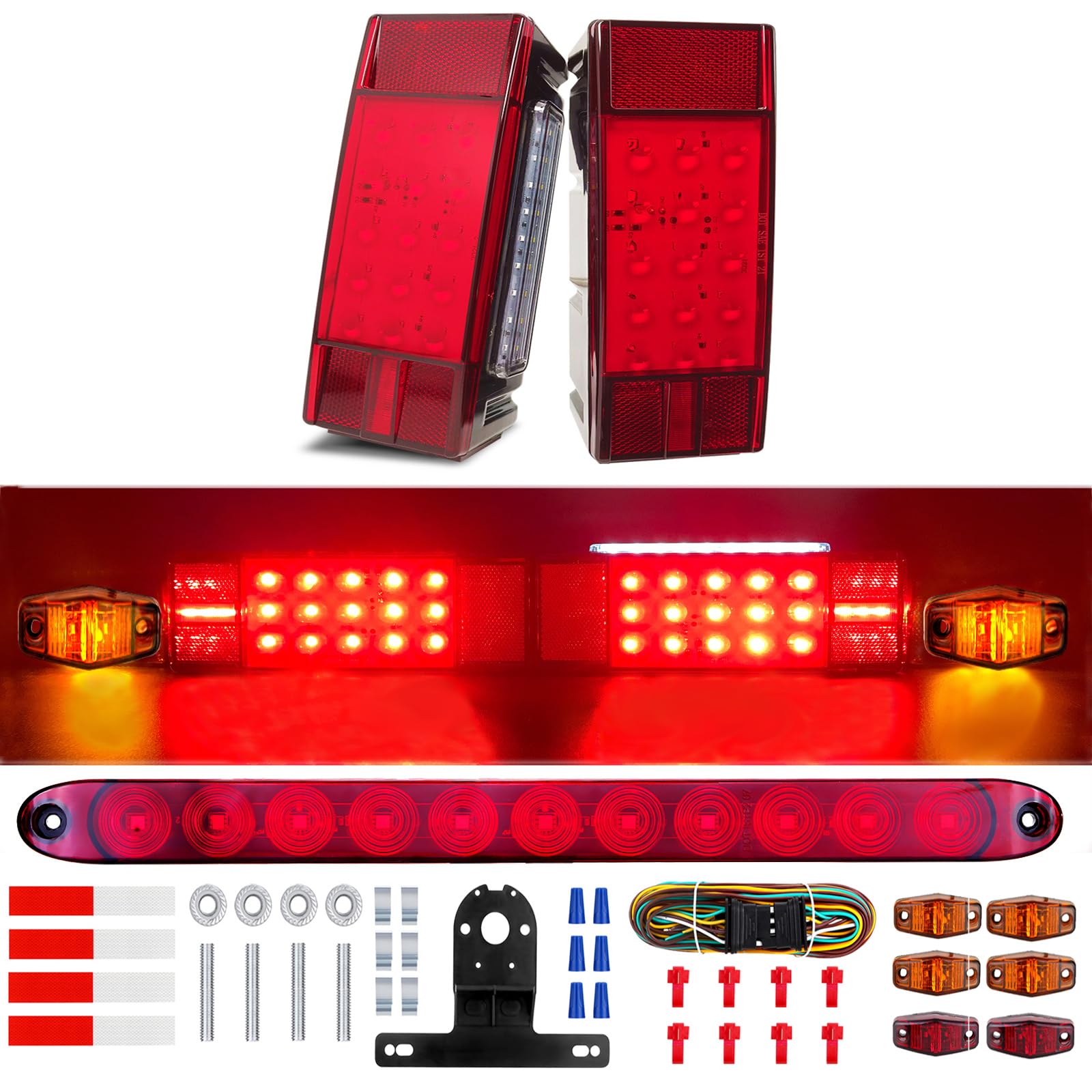 **Brightest 8x3 Inch LED Submersible Boat Trailer Lights Kit – Waterproof with 29ft 4-Way Flat Wiring Harness – Perfect for Marine, Towing & Outdoor Trailers**
