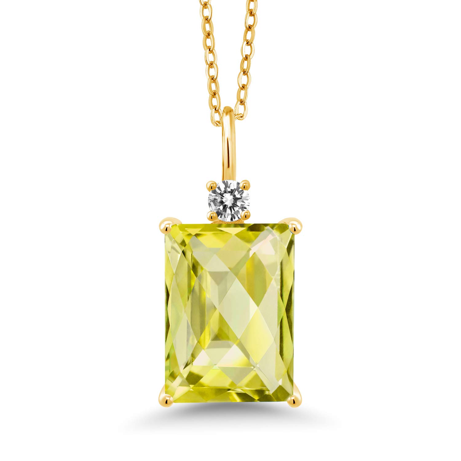 6.95 Ct Natural Lemon Quartz & White Diamond Pendant in 18K Gold Plated Silver - Octagon Checkerboard Cut Gemstone Jewelry for Women - Perfect Gift for Birthday, Anniversary & Special Occasions