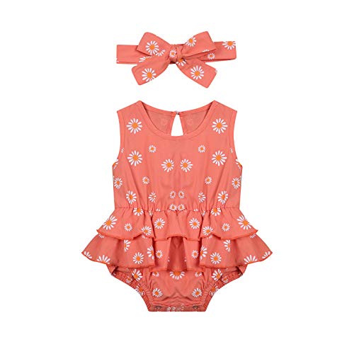 Adorable Daisy Print Baby Girl Romper - Sleeveless Bodysuit Onesie with Headband Outfit Set | Newborn Infant Clothing for Summer, Photo Shoots & Special Occasions