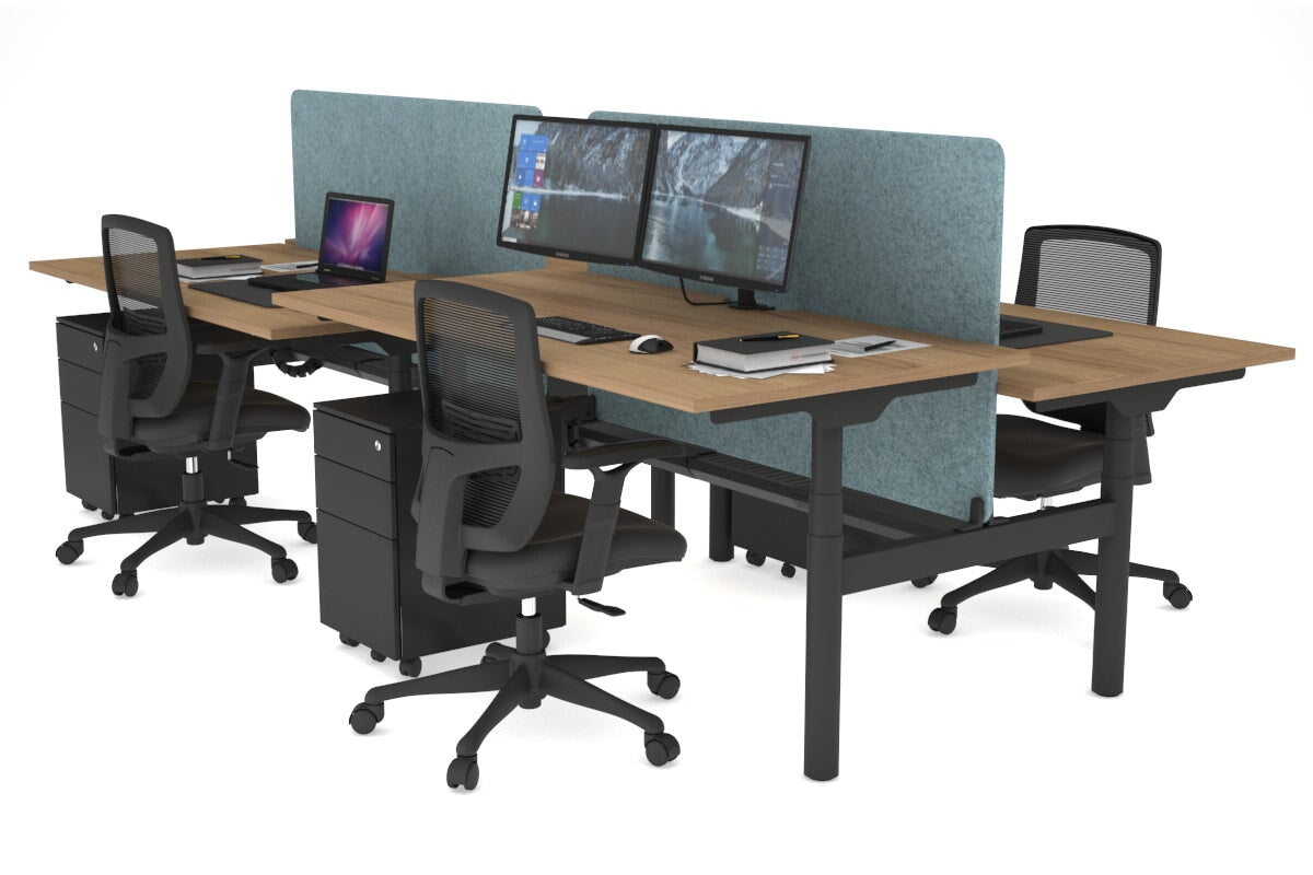Flexi Premium Height Adjustable 4-Person H-Shaped Office Workbench - 1800L x 800W Black Frame with Cable Management | Ergonomic Standing Desk for Collaborative Workspaces & Home Offices