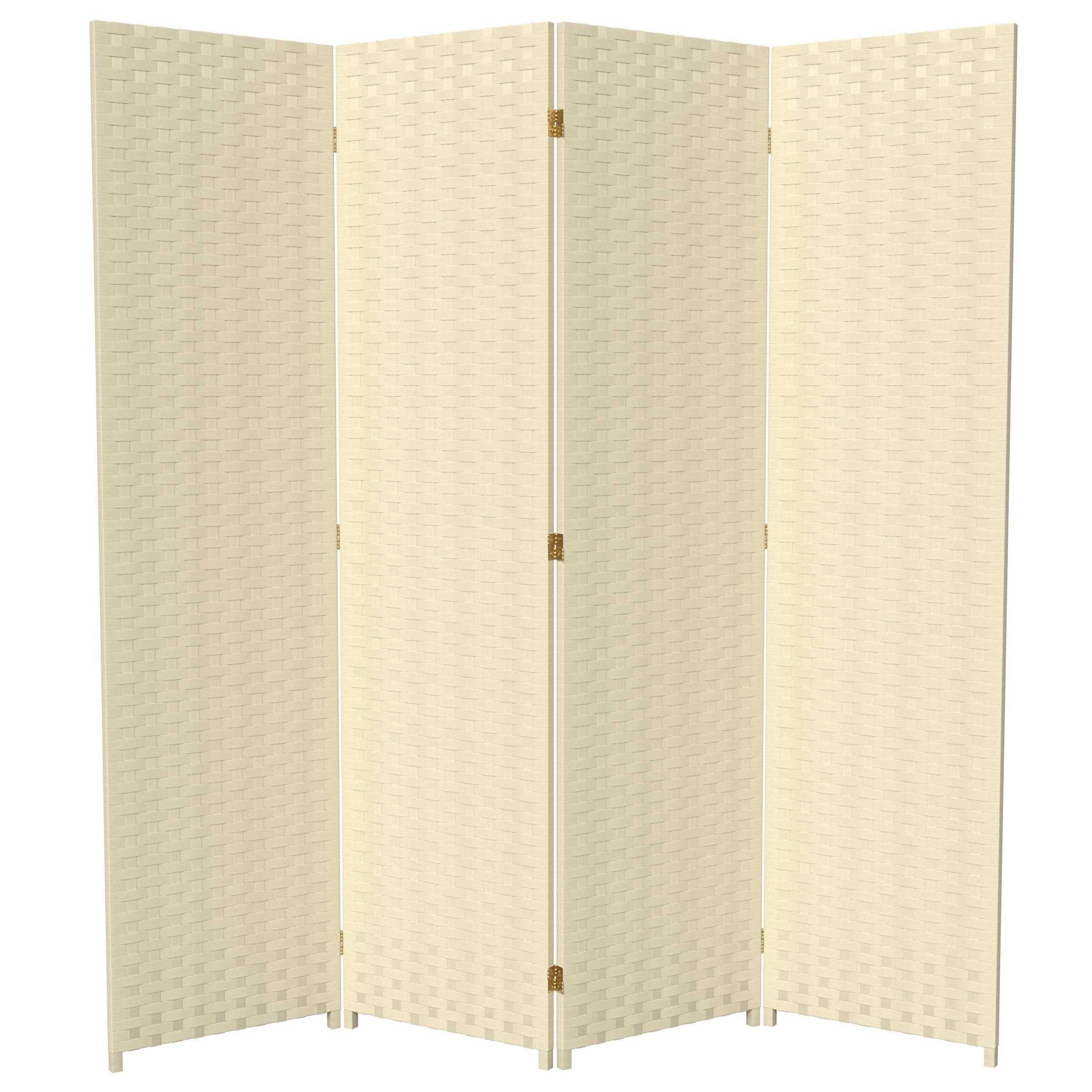 6 ft. Tall Red Lantern Woven Fiber Room Divider - 4 Panel Cream Folding Screen for Living Room, Bedroom Partition & Asian Home Decor