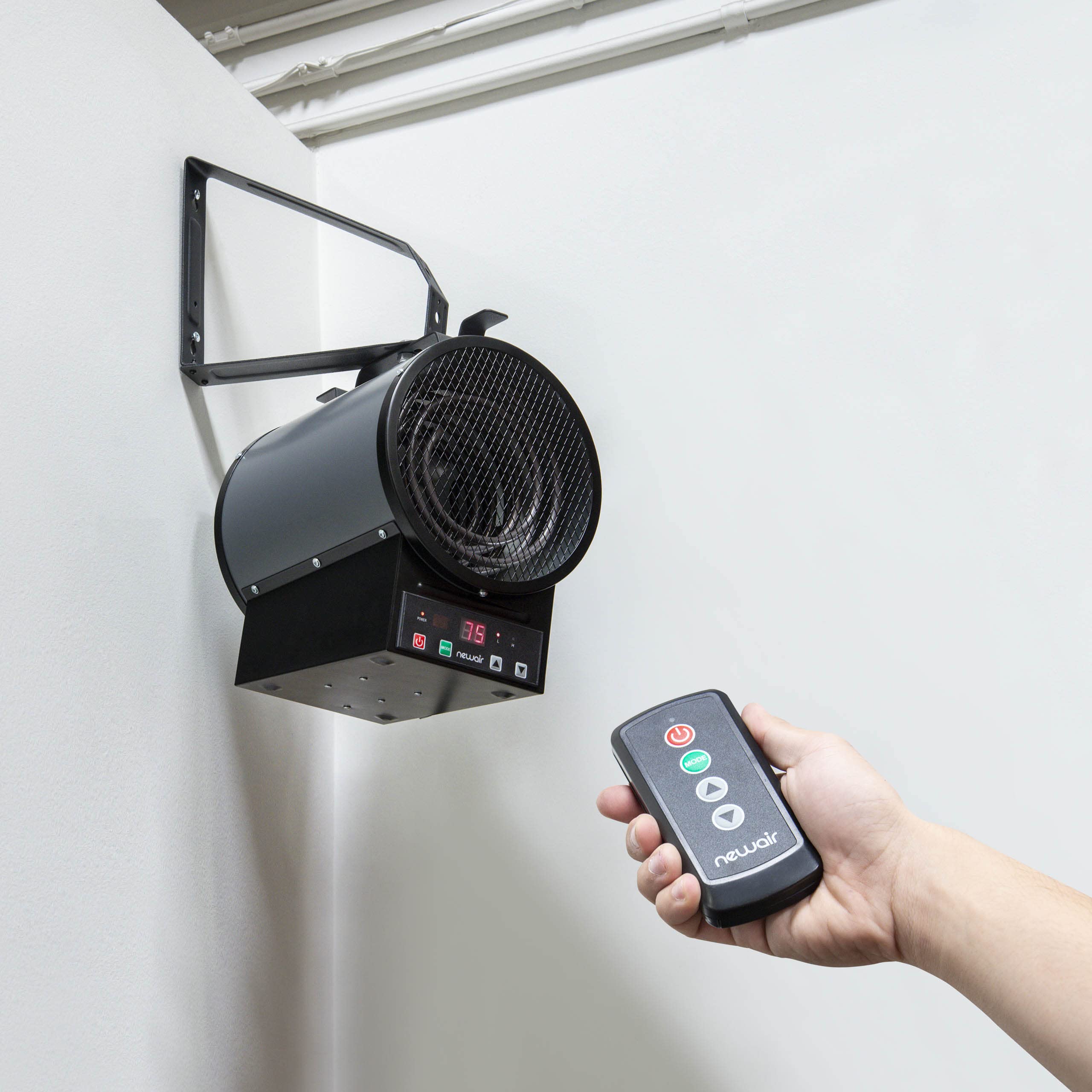 NewAir 240V 2-in-1 Freestanding or Wall/Ceiling Mount Electric Garage Heater - 500 Sq.Ft Coverage with Remote Control - Ideal for Garages, Workshops, Basements & Outdoor Spaces