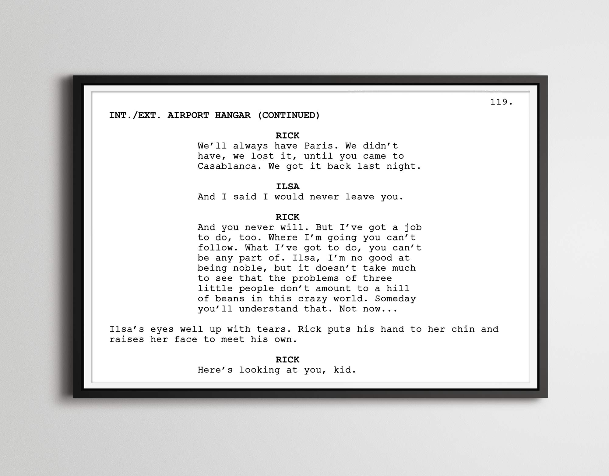 Casablanca Movie Script Poster - Minimalist Film Art Print (24x36 Inches) - Humphrey Bogart & Ingrid Bergman - Perfect for Film Lovers, Home Theater Decor & Acting Classrooms