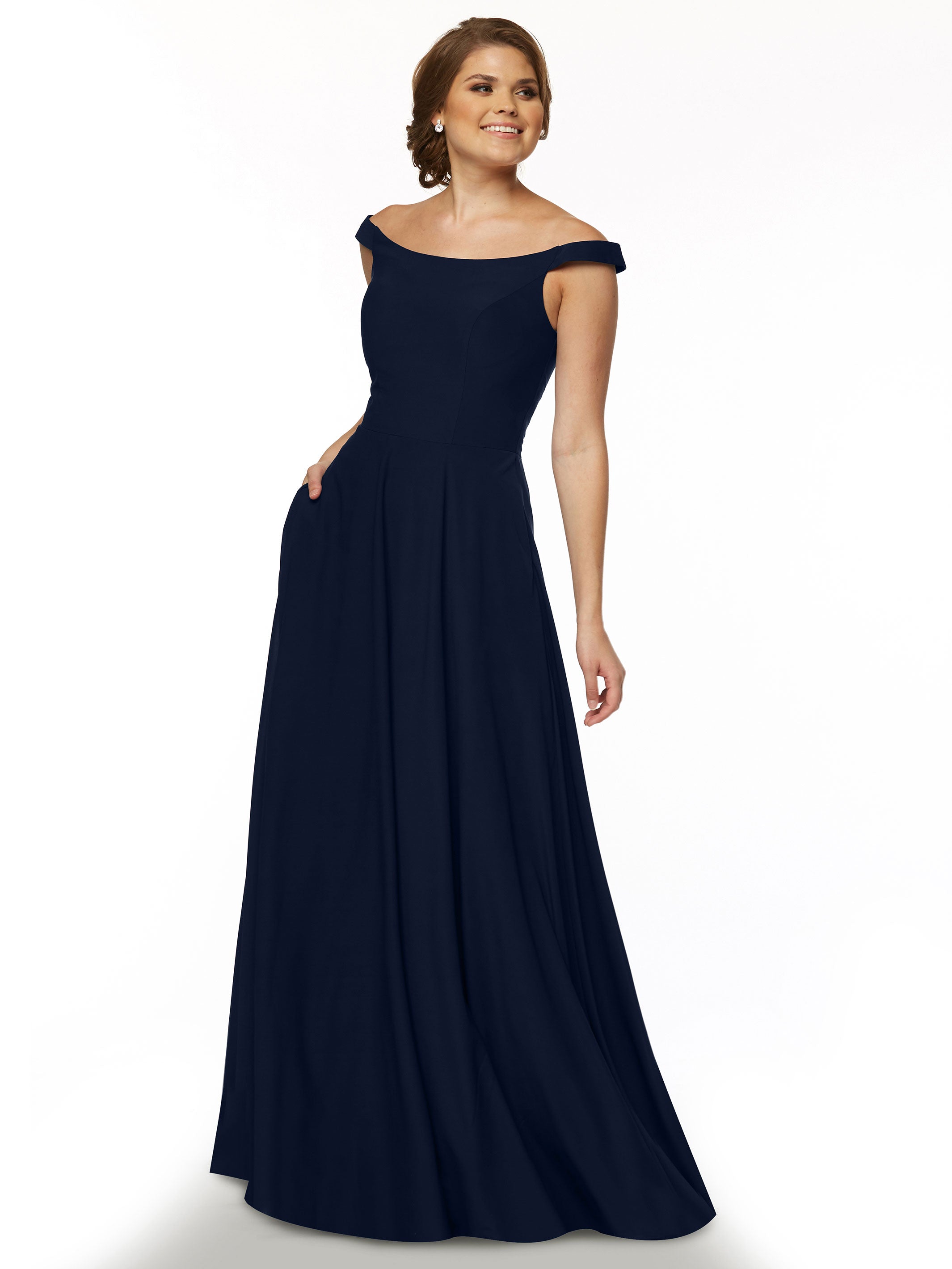 Elegant Off-the-Shoulder Stretch Chiffon A-Line Bridesmaid Dress - Perfect for Weddings, Parties & Formal Events (Style 83005)