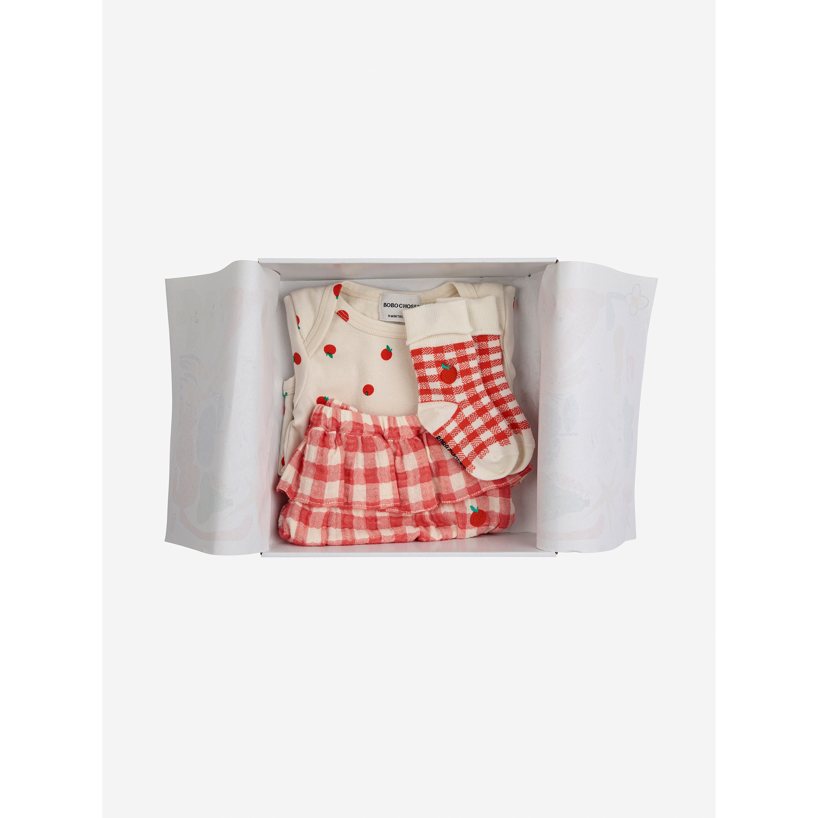 Bobo Choses Baby Tomato Body and Vichy Accessories Set in Offwhite - Perfect for Newborn Photoshoots, Baby Showers & Everyday Comfort