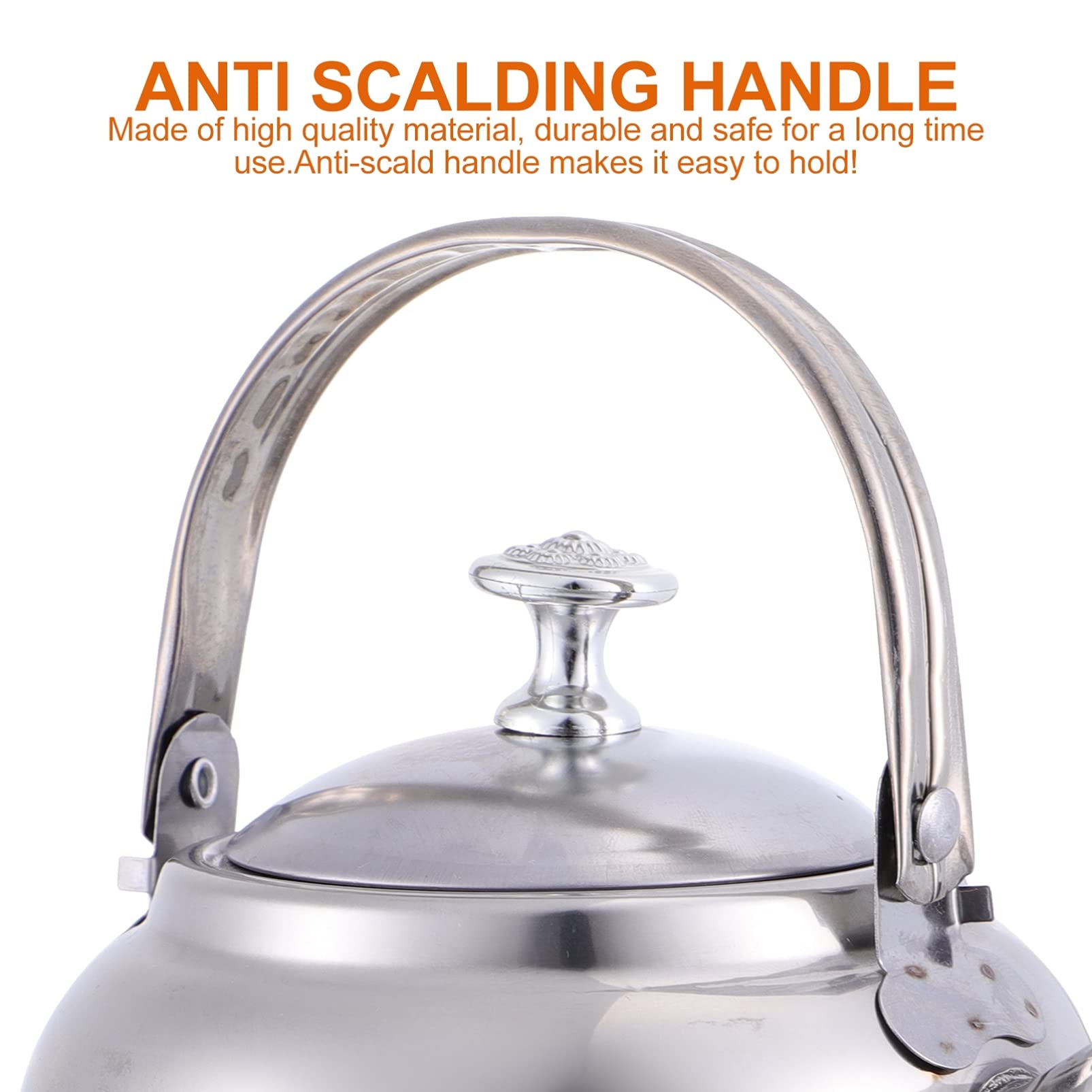 Hemoton Stainless Steel Whistling Tea Kettle - 1.5L Stovetop Teapot with Removable Strainer, Portable Camping & Travel Kettle, Silver - Perfect for Home, Office, Outdoor Picnics & Tea Parties