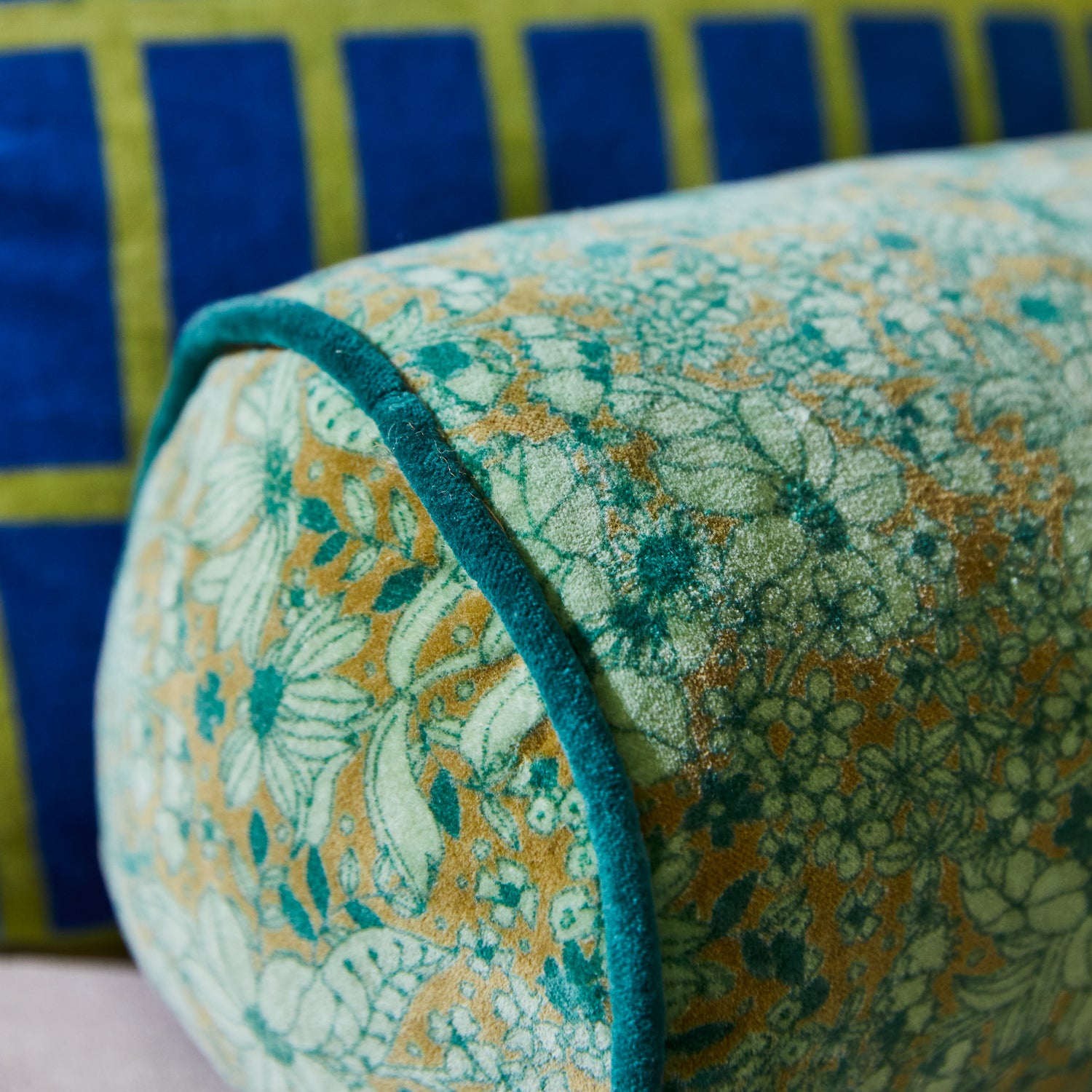 Evette Velvet Bolster Pillow - Soft & Luxurious Support for Sofa, Bed, or Floor - Perfect for Lounging, Reading & Relaxation