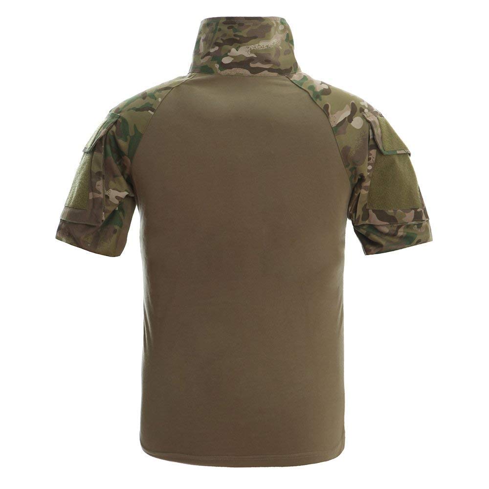 Lilychan Men's Tactical Short Sleeve Shirt - Military Combat Outdoor Shirt with Zipper Pocket | Perfect for Hiking, Camping & Airsoft Activities