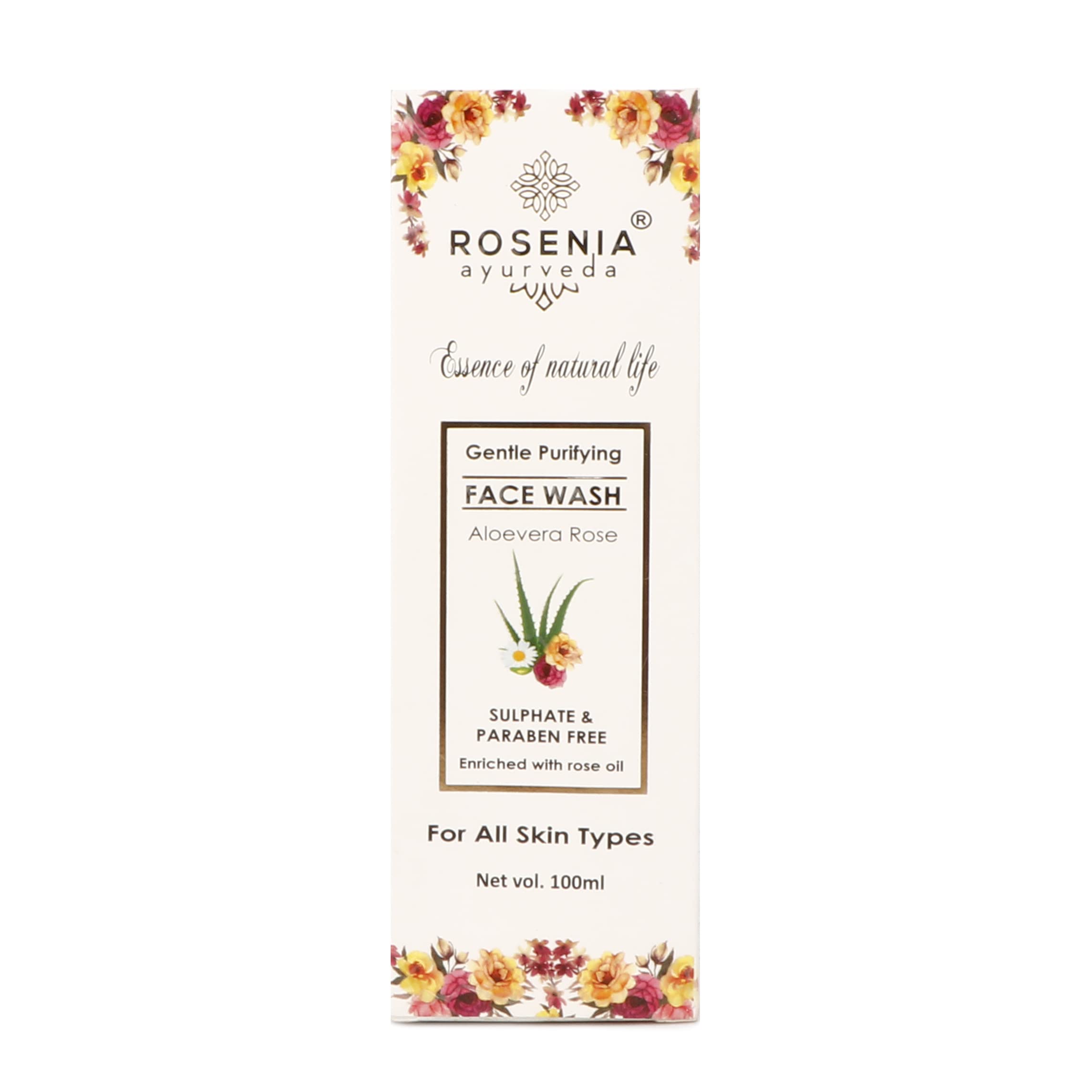 Rosenia Ayurveda Gentle Purifying Face Wash with Orange, Aloe Vera, Lemon & Rosewater - 100ml | Natural Cleanser for Daily Skincare & Acne-Prone Skin