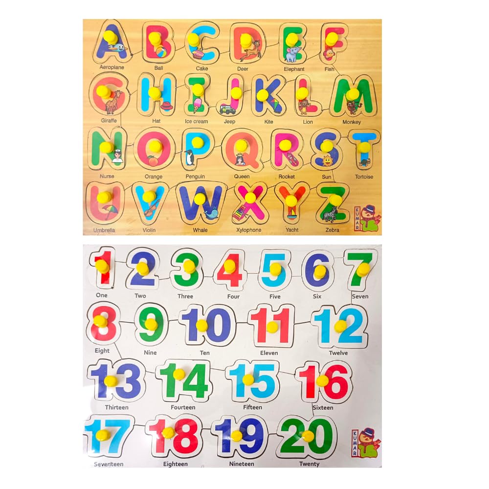 5-Piece Wooden Learning Puzzle Set for Kids & Adults - Alphabet, Numbers, Animals, Vegetables, Shapes - Educational Montessori Toys for Toddlers 3+ - Perfect for Homeschooling, Preschool Learning & Family Game Night