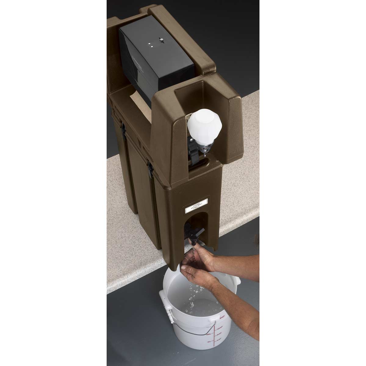 Cambro HWATD131 Commercial Handwashing Station with Multi-Fold Paper Towel & Soap Dispenser - Dark Brown for Restaurants, Food Trucks & Outdoor Events