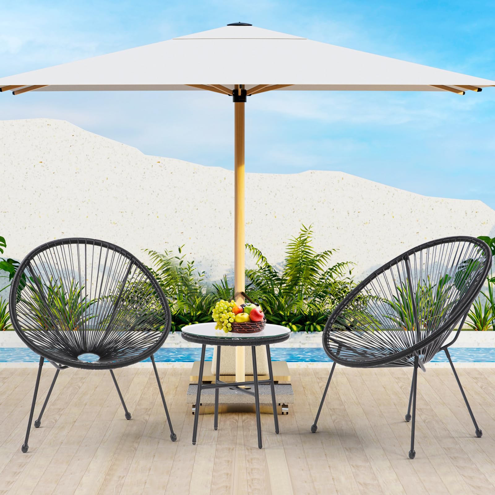 SoarFlash 3-Piece Outdoor Wicker Bistro Set with Coffee Table - Patio Conversation Set in Black Rattan for Lawn, Garden, Backyard - Perfect for Relaxing, Entertaining, and Outdoor Dining