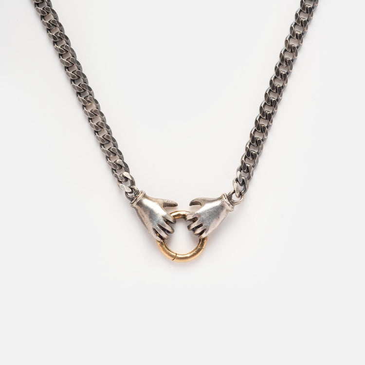 Mixed Metal Double Hand Charm Holder Necklace - Elegant Boho Jewelry for Women, Perfect for Layering, Gift Giving & Everyday Wear