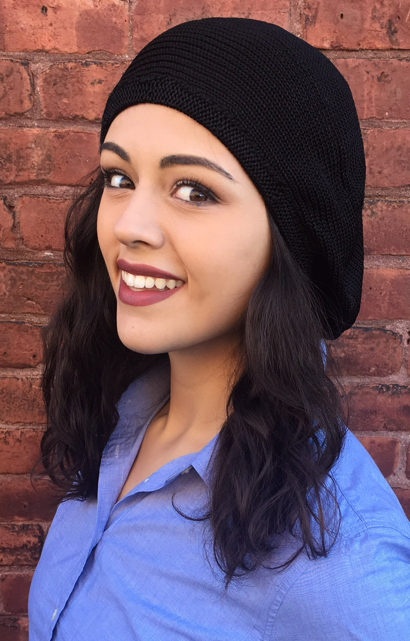 Trendy Black Durag & Crochet Tichel Hat - Modern Slouchy Beret Hijab for Women with Long or Short Hair | Perfect for Everyday Wear, Fashion Accessories & Hair Protection